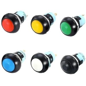 6 stuks PBS-33A ronde mini drukknoppen met zelfvergrendeling/33B met auto-reset 2-pins 12 mm, 3A 250V AC/1A 125V AC, elektrische uitrusting (PBS-33A 6colorsmixed)