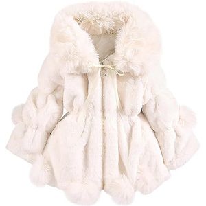 LCIGIA Winterjas voor meisjes, met bontkraag, warme kinderjas, gevoerde jas, fleece mantel, winter, outdoorjas, wit, 134/140 cm