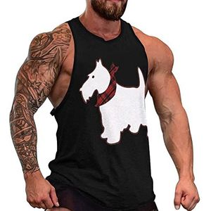 Scottie Dog Tanktop voor heren, grafische mouwloze bodybuilding-T-shirts, casual strandshirt, grappig sportshirt, spiersport