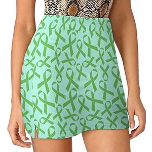 Lymfoom Kanker Groen Lint Vrouwen Skorts Hoge Taille Tennisrok Gelaagde Korte Mini Rok Culottes Skorts Met Zakken S