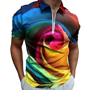 Kleurrijke Regenboog Natuur Rose Half Zip-up Polo Shirts Voor Mannen Slim Fit Korte Mouw T-shirt Sneldrogende Golf Tops Tees L