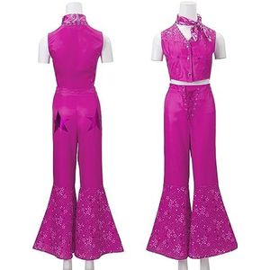 NIRANJAN Barbie-kostuum voor dames en meisjes, film heldin kostuum, roze, rood, volwassenen, kinderen, flare, broek, Halloween, cosplay, cowgirl-outfit, 70s 80s hippie disco (3XL (175-180 cm)