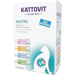 Kattovit Gastro Multipack | 12 x 85 g | Complete voeding voor katten met 4 verschillende soorten in verse zak | Bij problemen met het maag-darmkanaal