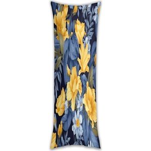 YJWANDO Zachte kussensloop met verborgen rits, blauwe basis gele bloemenprint lange decoratieve kussensloop - enkelzijdige print voor bank, bed en auto