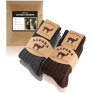FORVEVO 4 paar alpaca-sokken, wollen sokken voor heren en dames, warme wintersokken met alpacawol, thermozachte, gebreide sokken voor koud weer, donkergrijs/lichtgrijs/beige/bruin, 35/38 EU