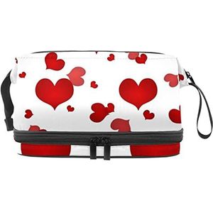 Grote capaciteit reizen cosmetische tas, schattig mollig rood hart, make-up tas, waterdichte make-up tas organisator, Meerkleurig, 27x15x14 cm/10.6x5.9x5.5 in