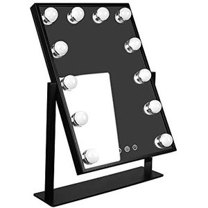 THINFAR Make-upspiegel verlicht, led-spiegel, 12 lampen, make-upspiegel, decoratie voor slaapkamer, verlichte spiegel, 3 modi, Hollywood-spiegel, make-uptafel (zwart, 30 x 40 cm)