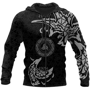 Odin's Ravens Tattoo Zip Hoodie, Noorse Viking Celtic Crow 3D Digital Print Pullover, Outdoor Heren Streetwear Casual Sweatshirt Streetwear Met Lange Mouwen S-5XL
