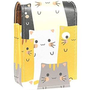 Grappige Kunst Dier Lipgloss Houder Lippenstift Case Draagbare Mini Lipstick Opbergdoos Reizen Lipstick Organizer Case met Spiegel voor Vrouwen, Meerkleurig, 9.5x2x7 cm/3.7x0.8x2.7 in