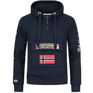 Geographical Norway Gymclass Heren - Hoodie voor Mannen Kangaroo Pocket Zip UK - Sweatshirt Logo Pullover Hoody Warm Lange Mouw - Truien Heren Lente Zomer Herfst Winter, Donkerblauw, S