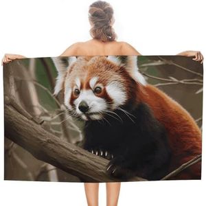 GHBNK Strandhanddoeken voor volwassenen stranddeken rode panda op boomtak, grote strandhanddoek, 76 x 137 cm, extra grote badbadhanddoek, sneldrogende handdoek voor reizen, strandbenodigdheden