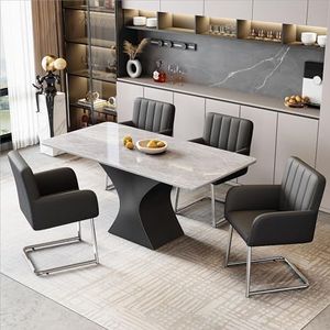 Aunvla Set van 4 eetkamerstoelen met verticale strepen, gestoffeerde stoelen met zigzagvormige metalen poten, loungestoel, woonkamerstoel, slaapkamer, werkkamer en bureau, kunstleer, zwart