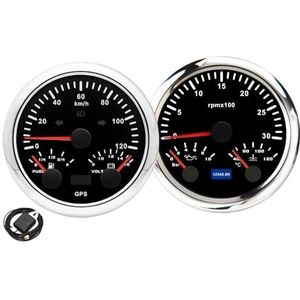 Aangepaste set van 2 meters met sensorkit 3 IN 1 85 mm GPS-snelheidsmeter, brandstofmeter, toerenteller, watertemperatuurmeter, oliemeter for auto's(3000RPM Kit BS)