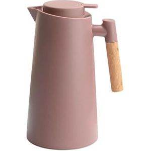 1L hete koffiepot dubbelwandige vacuüm koffiepot houten handvat geïsoleerde waterkoker (kleur: roze grijs)