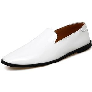 Loafers for heren, puntige neus, effen kleur, PU-leer, rookschoenen, flexibele, lichtgewicht antislip-wandelslip-ons (Color : White, Size : 39 EU)