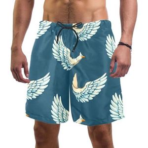 PAFEFO Nieuwigheid boardshorts voor heren, strandvakantie, feest, sneldrogende badpakken met Art Blue Doves Wings-ontwerpen, Kunst Blauwe Duiven Vleugels, L