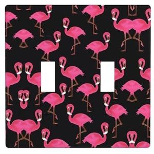 ZhaoYuGoods Mooie roze flamingo's print muurplaat, dubbele tuimellichtschakelaar outlet cover 2-Gang 11,4 cm x 11,4 cm, PC decoratieve voorplaat voor thuis en kantoor