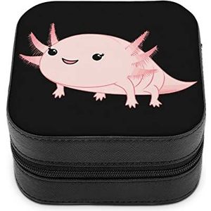 Cartoon Roze Axolotl Reizen Sieraden Case Kleine Organizer Draagbare Display Opbergdoos Voor Ring Hanger Oorbel Ketting Armband