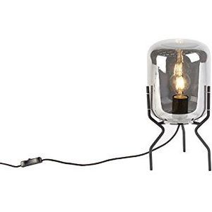 QAZQA - Design tafellamp zwart met smoke glas - Bliss | Woonkamer | Slaapkamer | Keuken - Glas Rond - E27 Geschikt voor LED - Max. 1 x 40 Watt