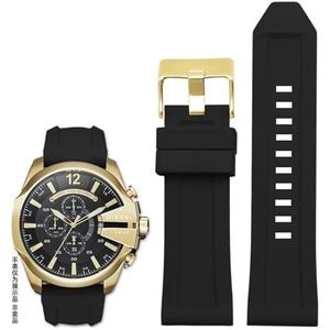 Siliconen rubberen armband horlogeband 24mm 26mm 28mm compatibel met diesel DZ4496 DZ4427 DZ4487 DZ4323 DZ4318 DZ4305 Heren horloges riem (Color : Black gold buckle, Size : 26mm)