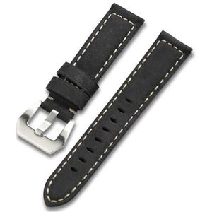 Jeniko Moderne Lederen Horlogeband Band 20mm 22mm 24mm Zwart Bruin Rood Mannen Armband Horlogebanden Blet Accessoires Stalen Gesp (Color : Black, Size : 22mm)