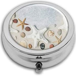 Strand Zeester en Shell Pil Box-3 Compartiment Geneeskunde Pil Case, Draagbare Geneeskunde Tablet Vitamine Houder Organizer voor Portemonnee Pocket