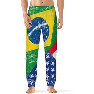Brazilië En VS Vlag Mannen Pyjama Broek Zachte Lounge Bottoms Met Pocket Slaap Broek Loungewear