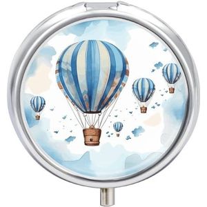 Draagbare Pillendoos Pil Case Blauw Heteluchtballon Reizen Pillendoos Kleine Pillendoos Dagelijkse Pil Container Pil Organizer Pocket Geneeskunde Doos Leuke Pil Case