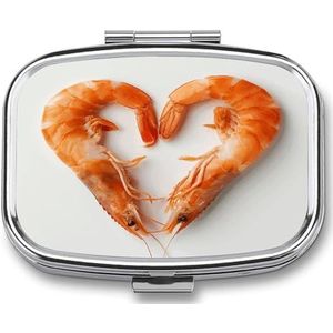 Pil Organizer Schattig, Twee Rode Garnalen Gedrukt Grappige Pillendoos Grote 2 Compartiment Wekelijkse Maandelijkse Reizen Rechthoek Draagbare Pocket Portemonnee Pil Container