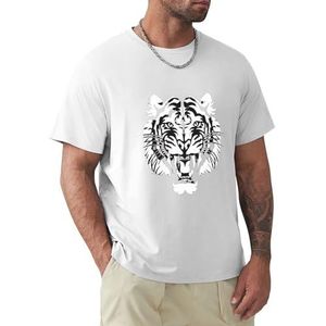 Heren T-shirt tijgerkop korte mouwen T-shirt ronde hals T-shirt voor mannen, Tijger Head1, 4XL