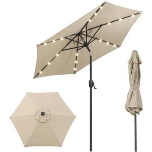 2, tuinparasol, robuuste parasol for buiten met 18 LED-lampjes, kantelfunctie met drukknop, slinger en geventileerd scherm, zonwerend scherm for buiten, tafelparasol(Beige)