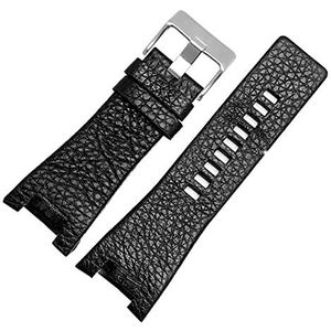 32mm lederen horlogeband for dieselhorloge riem geschikt for DZ1216 DZ1273 DZ4246 DZ4247 DZ287 Zachte ademend polsband armband (Color : BlackA silver buckle, Size : 32-18mm)