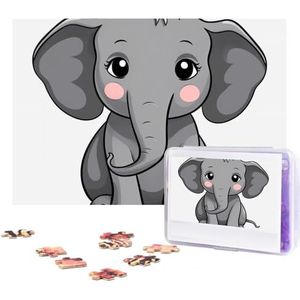 Grijze olifant cartoon puzzels 300 stuks gepersonaliseerde legpuzzels foto's puzzel voor familie foto puzzel voor volwassenen bruiloft verjaardag (74,9 cm x 50 cm)