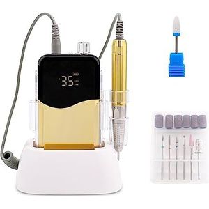 Nagelvijl elektrisch, Borstelloos handstuk 35000 RPM draagbare desktop draadloze elektrische nagelboor Polijstmachine Manicure, oplaadbare elektrische nagelboormachine for thuis en in de salon(Wave)