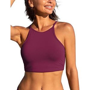 CRZ YOGA Vrouwen Bikini Tops Hoge Hals Zwempak Racerback Gewatteerde Zwemkleding Sexy Badpak Fuchsia XL