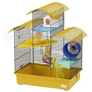 decorwelt Hamsterkooi geel buitenmaten 54 x 38 x 64,5 knaagdierkooi hamster plastic kleine dieren kooi met accessoires