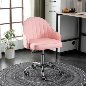 FZDZ Kleine vrijetijdsstoel, kunstleren bureaustoel met katrol, in hoogte verstelbare liftcomputerstoel, compacte thuisstudentenstoel, kleine stoel rugleuning bureaustoel (kleur: roze)