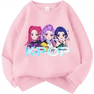 MAOXITCATY Meisjes Sweatshirt met Ronde Hals, Cartoonprint k-pop d-emon Katoenen Kindertrui,Roze,110cm