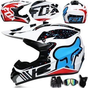 Motocrosshelm Kinderen Volwassenen Full Face MTB Motorfiets Crosshelm Motorfiets Off Road Helmen Set voor Downhill MX Quad Bike Enduro Racing Dirt Bike,Color A-S(52~53cm)