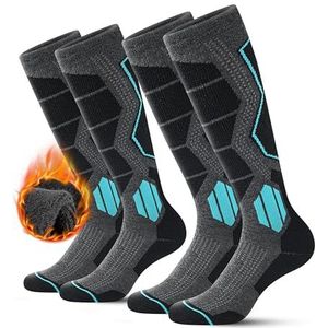 Ski Sokken voor Heren en Dames van Merino Wol - 2 Paar, Warme Thermosokken, Dikke Frottee Grijze Sokken voor Sport (43-46, 2 Paar | Grijs)