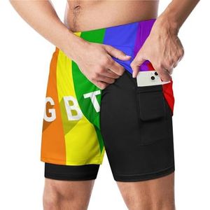 LGBTQ Rainbow Pride Flag Grappige Zwembroek met Compressie Liner & Pocket Voor Mannen Board Zwemmen Sport Shorts