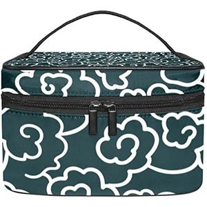 Make-up Organizer Bag, Travel Makeup Bag Organizer Case Draagbare Cosmetische Tas voor Vrouwen en Meisjes Toiletries Chinese Wolken Groen, Meerkleurig, 22.5x15x13.8cm/8.9x5.9x5.4in