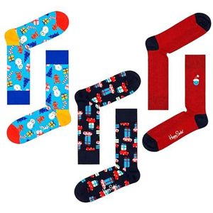 Happy Socks 3-Pack Decoration Time Socks Set, kleurrijke en leuke, Sokken voor Dames en Heren, Rood-Blauw-Zwart (36-40)