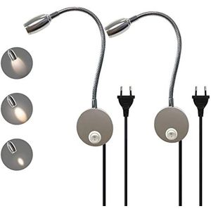 LUSQ® LQ51 - Leeslamp Bed met Dimfunctie - 2 stuks - Zilver