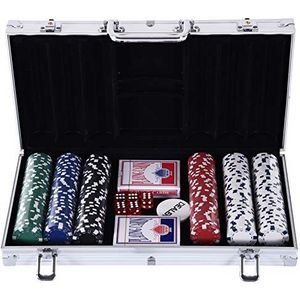 HOMCOM pokerkoffer pokerset 300 pokerchips 2 x kaartspel 5 x dobbelstenen 1 x aluminium koffer 5 kleuren 38 x 20,5 x 6,5 cm 11,5 g/kunststof chip