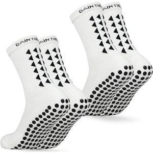 Gain The Edge Voetbal Grip Sokken 3.0-2st en 4st Set - Antislip Voetbalsokken - Bijgewerkt Model, Wit/2st, L