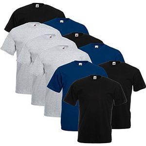 Fruit of the Loom T-shirt, voor heren (per 10 stuks verpakt), 4 zwart/3 navyblauw/3 grijs., XXL