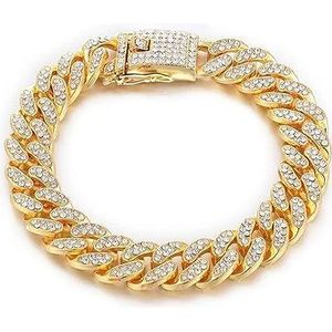 Luxe designer halsband armband bling diamant hond ketting Cubaanse gouden ketting voor Pitbull grote honden sieraden metaal materiaal (kleur: goud, maat: 60 cm)