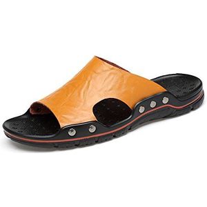 Heren dia sandalen open teen ademend zacht groot formaat veganistisch leer antislip buitenglijbaan sandaal(Yellow,38 EU)