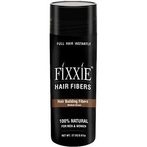 FIXXIE Haarvezels MEDIUM BRUIN voor dunner wordend haar, 27,5 g fles, haarvezel concealer voor haaruitval voor mannen en vrouwen, natuurlijk dikker uitziend haar met keratine haarvezels.